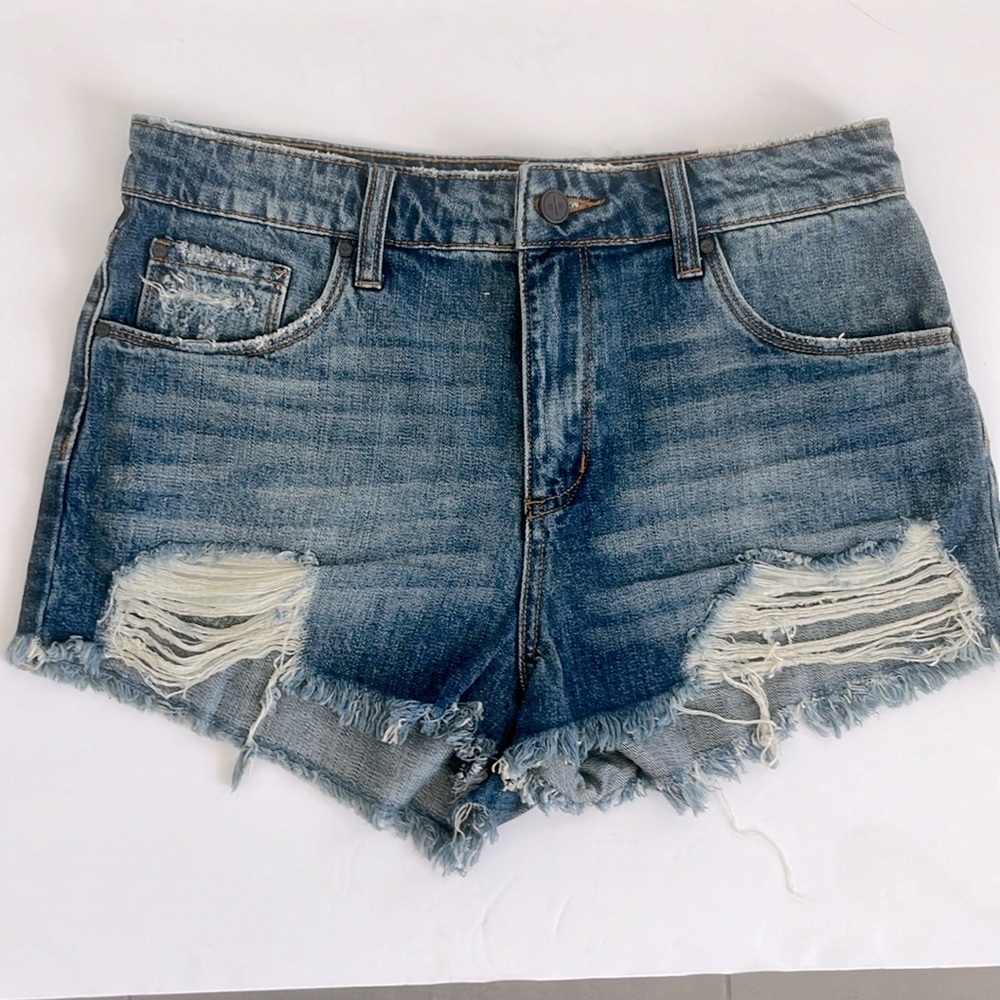 BP. by Nordstrom Jeans Distressed Frayed High Rise Blue Denim Shorts Size 27 NWT